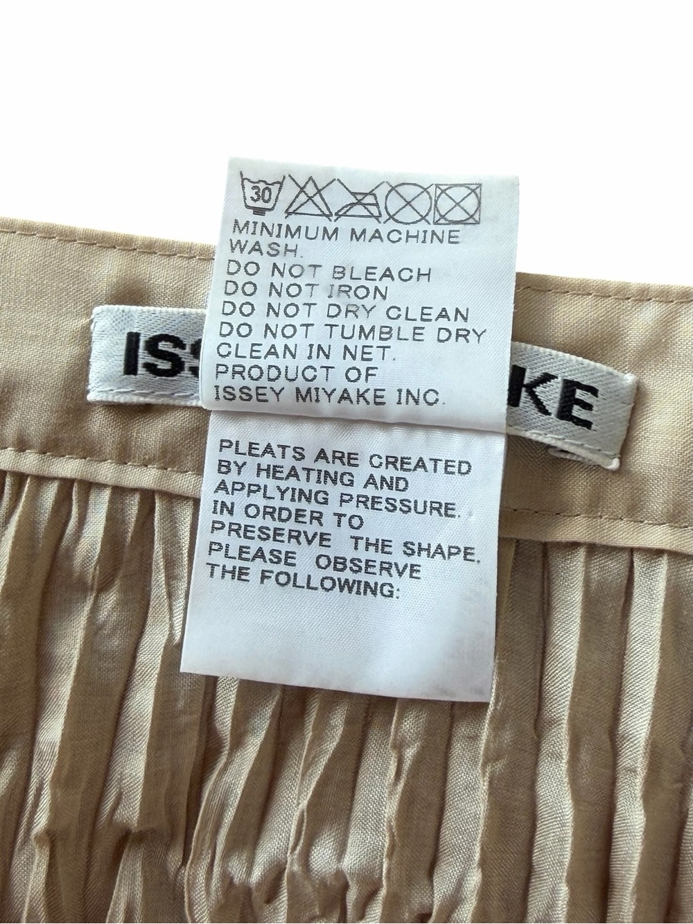 Issey Miyake Pleated Midi Skirt Antique Gold Khaki Olive 100% Polyester Vintage - Picture 6 of 10